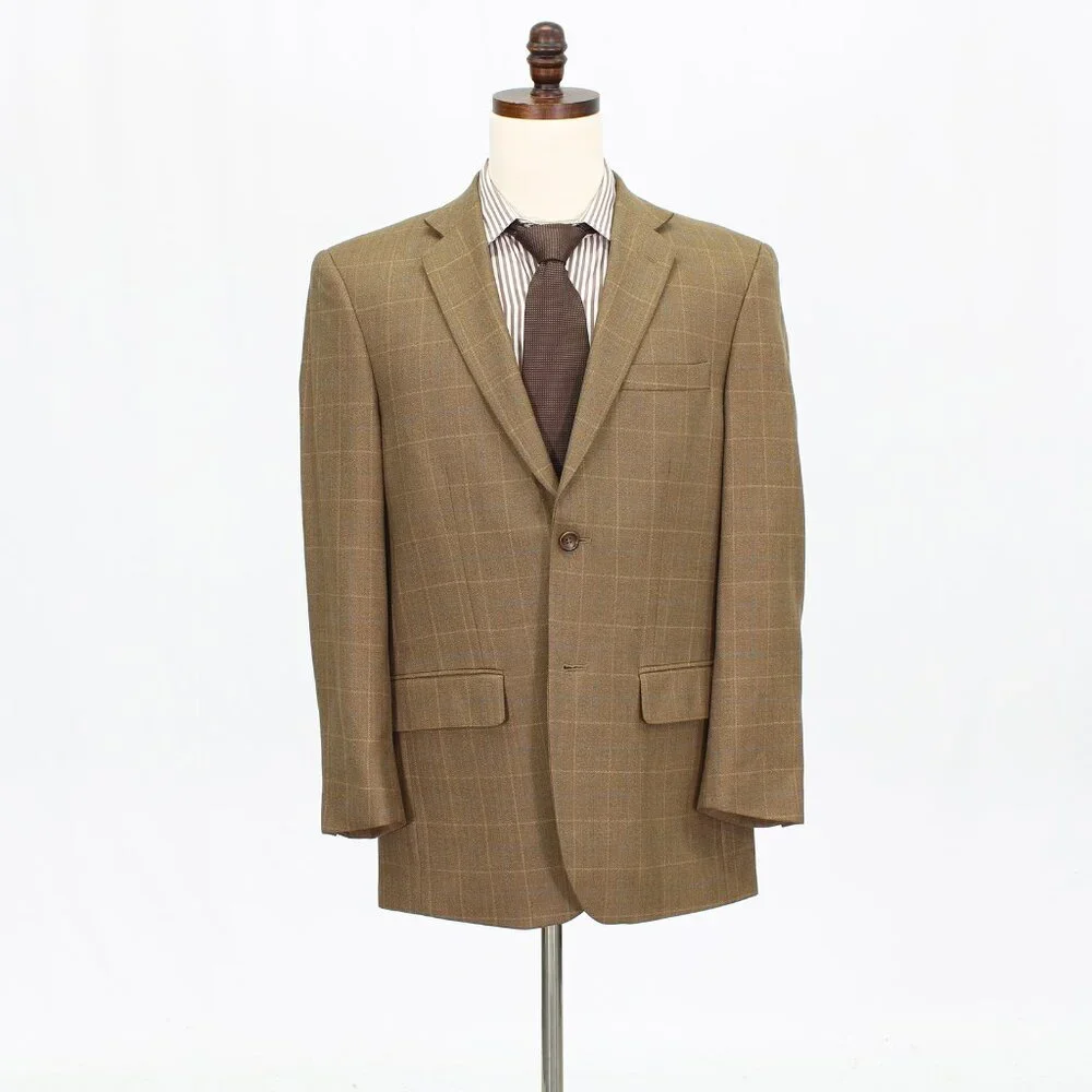 Joseph & Feiss 40R Brown Check 2-Button Sport Coat Blazer Jacket G847